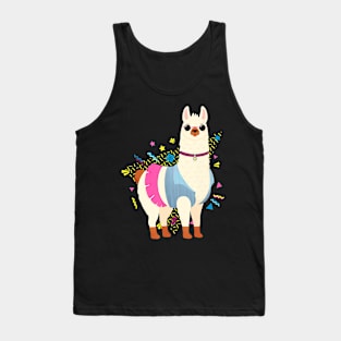 Cool Retro 80_s 90_s Llama Alpaca Tank Top